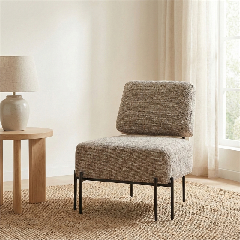 Maklaine Modern Upholstered Walnut Accent Chair with Black Metal Legs