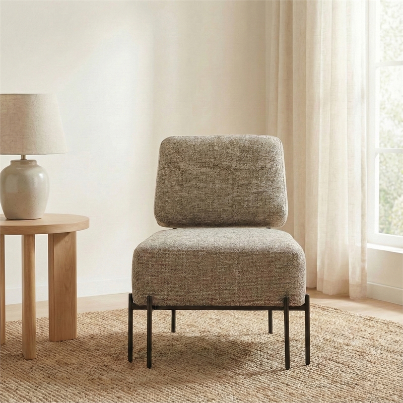 Maklaine Modern Upholstered Walnut Accent Chair with Black Metal Legs