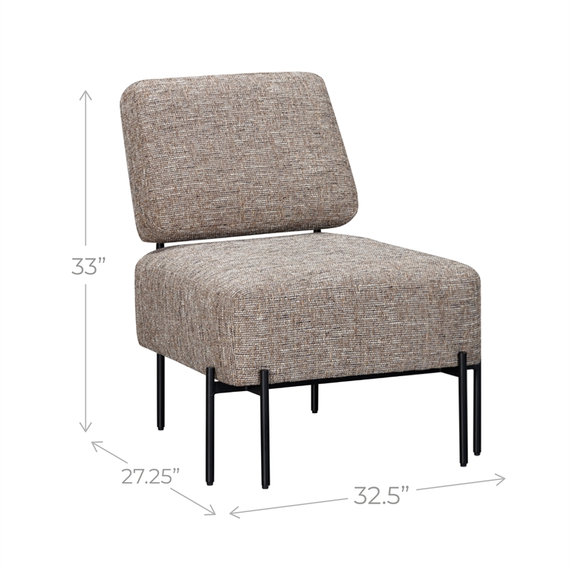 Maklaine Modern Upholstered Walnut Accent Chair with Black Metal Legs