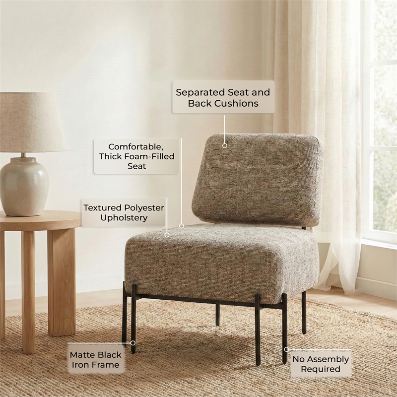 Maklaine Modern Upholstered Walnut Accent Chair with Black Metal Legs