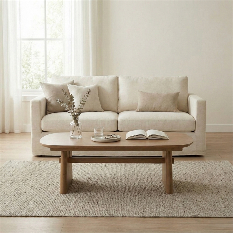 Maklaine Contemporary Accent Solid Pine Wood Coffee Table in Brown