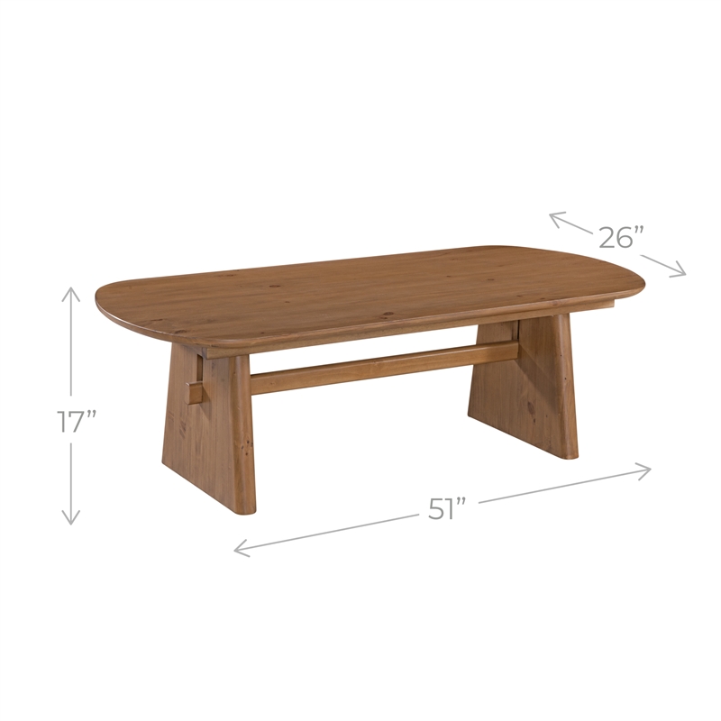 Maklaine Contemporary Accent Solid Pine Wood Coffee Table in Brown