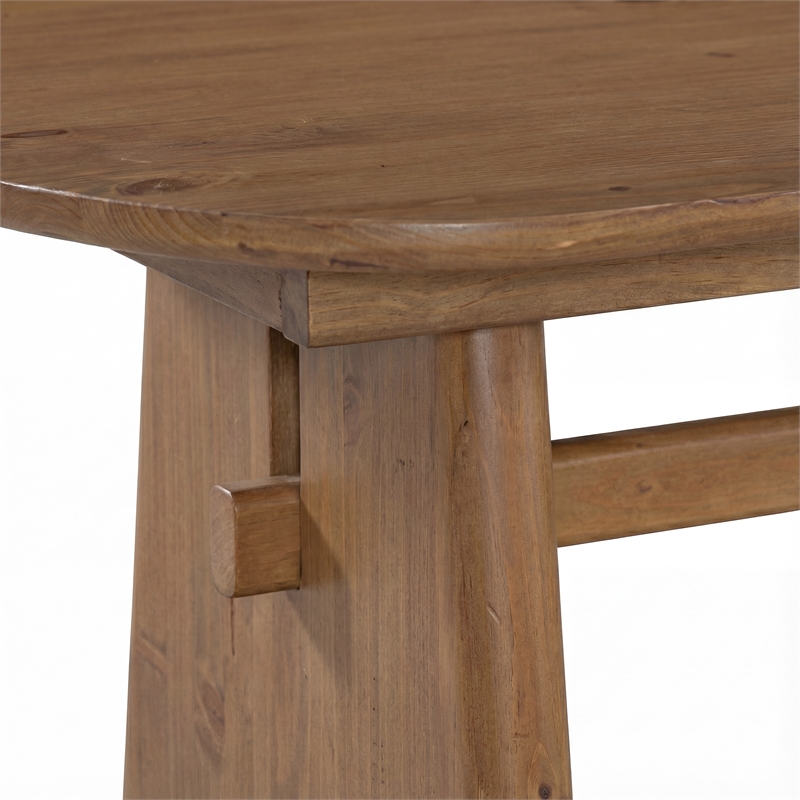 Maklaine Contemporary Accent Solid Pine Wood Coffee Table in Brown