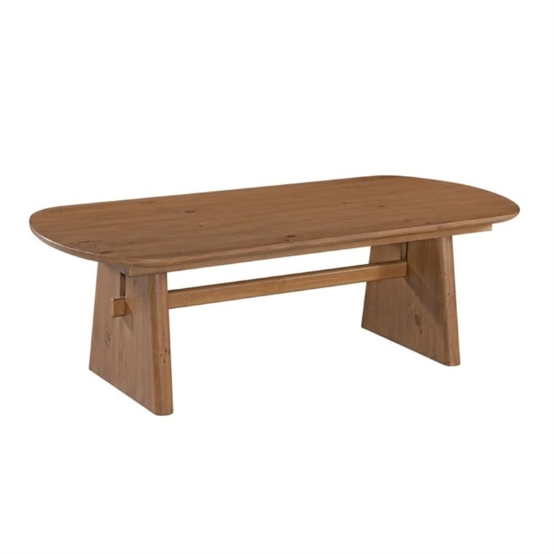 Maklaine Contemporary Accent Solid Pine Wood Coffee Table in Brown
