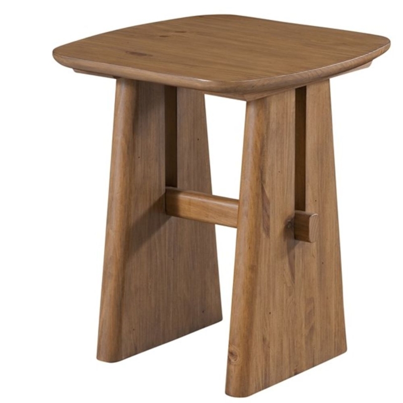 Maklaine Contemporary Solid Pine Wood End Table in Brown Finish