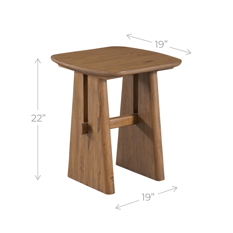 Maklaine Contemporary Solid Pine Wood End Table in Brown Finish
