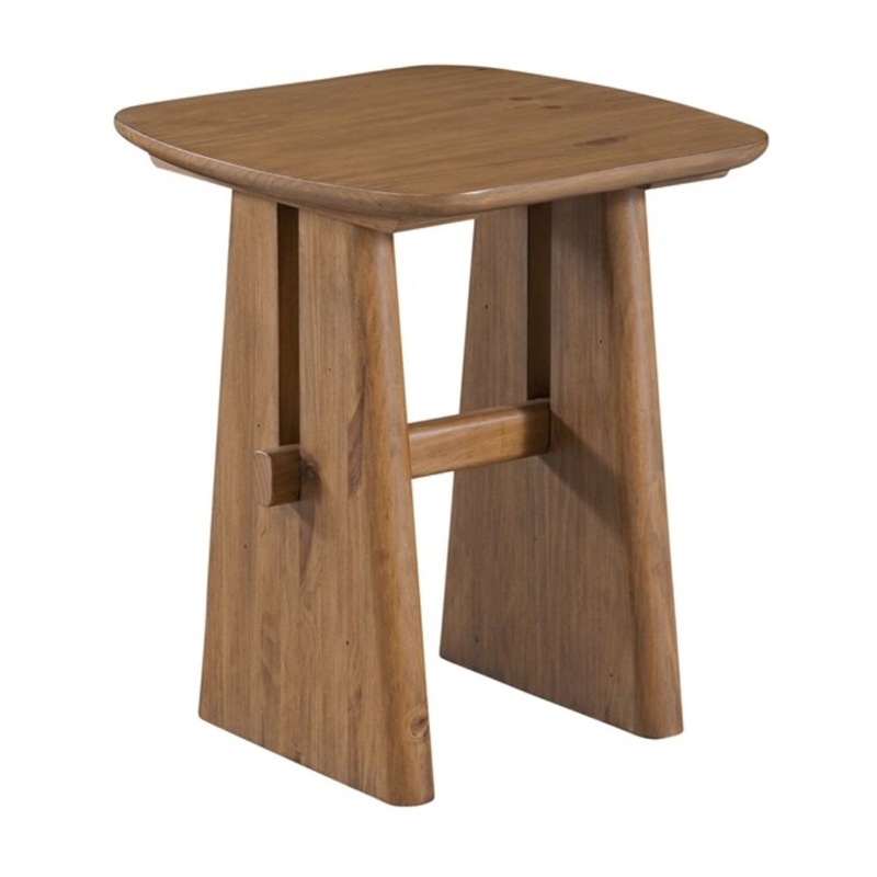 Maklaine Contemporary Solid Pine Wood End Table in Brown Finish