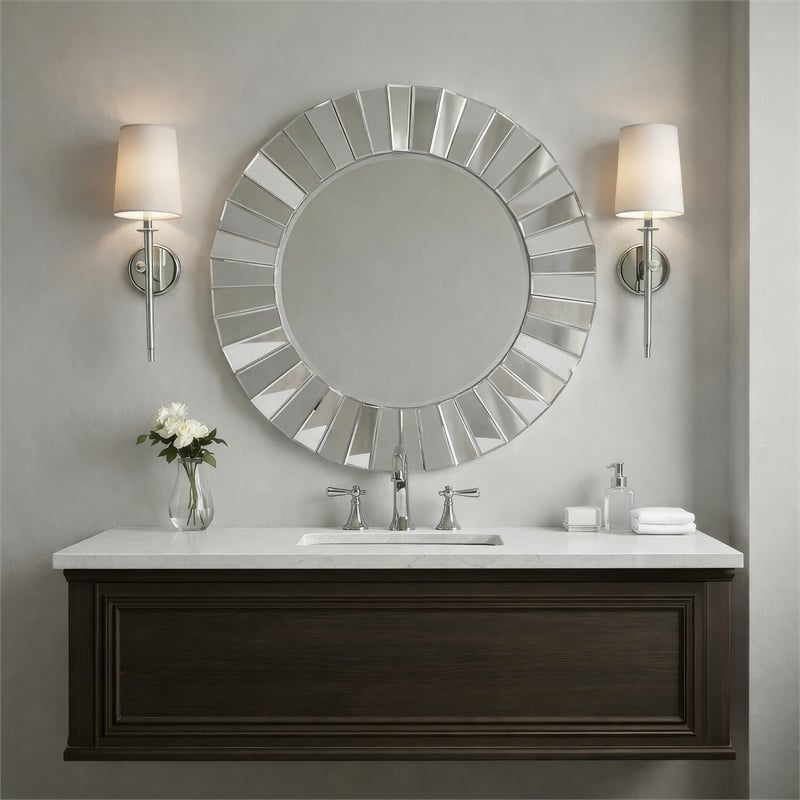 Maklaine Contemporary Wall Mirror With Bevel Glass Frame in Clear