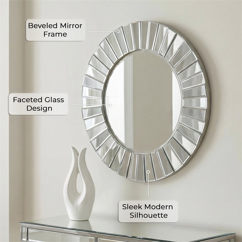 Maklaine Contemporary Wall Mirror With Bevel Glass Frame in Clear