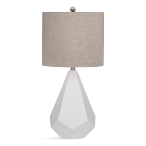 Maklaine Modern White Ceramic Table Lamp With Beige Drum Shade