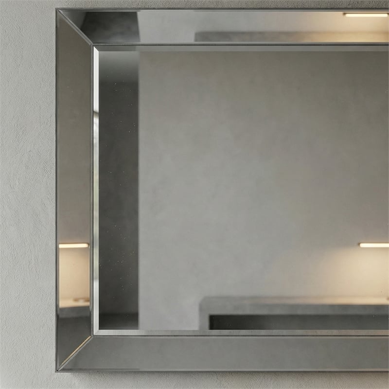 Maklaine Traditional Rectangular Smoked Glass Frame Wall Mirror