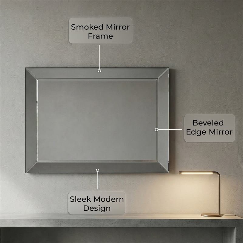 Maklaine Traditional Rectangular Smoked Glass Frame Wall Mirror
