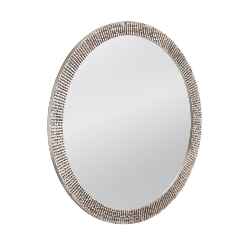 Maklaine Contemporary Round Antique Silver Resin Wall Mirror
