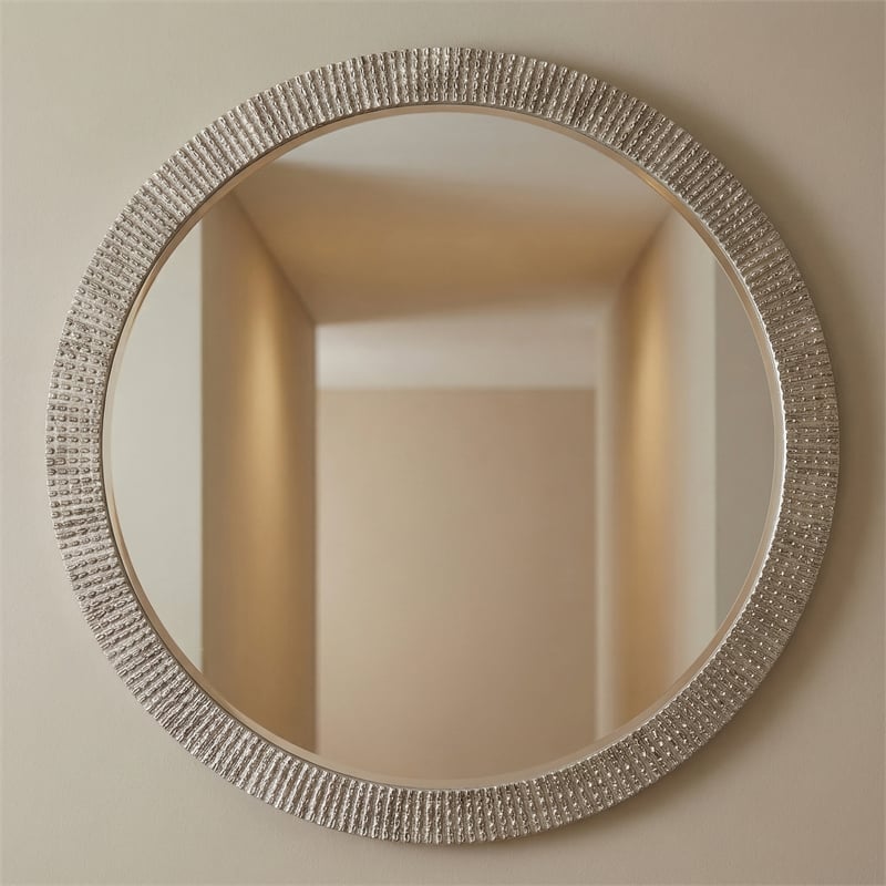 Maklaine Contemporary Round Antique Silver Resin Wall Mirror