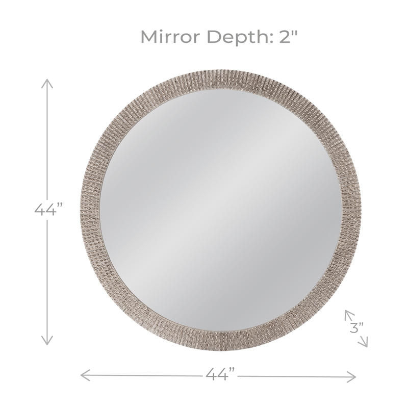 Maklaine Contemporary Round Antique Silver Resin Wall Mirror