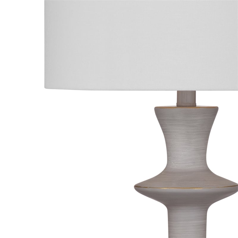 Maklaine Contemporary Table Lamp With Drum Shade in Gray Resin