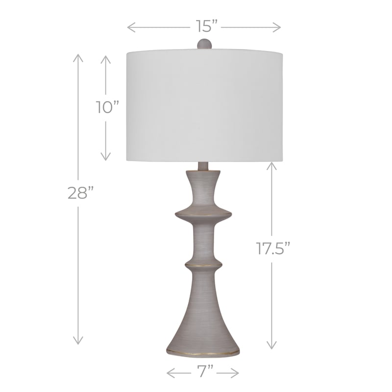 Maklaine Contemporary Table Lamp With Drum Shade in Gray Resin