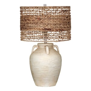 Maklaine Modern Coastal Cream Ceramic Table Lamp With Raffia Shade