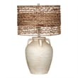 Maklaine Modern Coastal Cream Ceramic Table Lamp With Raffia Shade