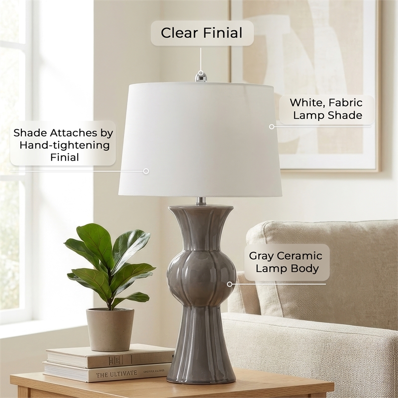 Maklaine Traditional Grey Ceramic Table Lamp With Tapered Drum Shade
