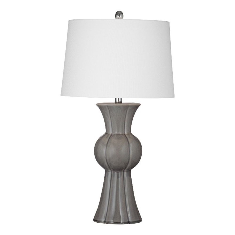 Maklaine Traditional Grey Ceramic Table Lamp With Tapered Drum Shade