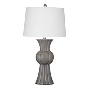 Maklaine Traditional Grey Ceramic Table Lamp With Tapered Drum Shade