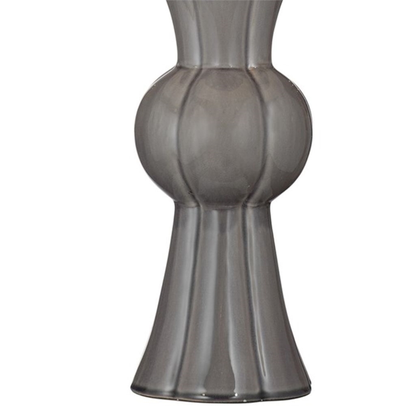 Maklaine Traditional Grey Ceramic Table Lamp With Tapered Drum Shade