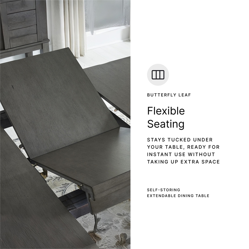 Maklaine Set of 8 Gray Wood Dining Extension Table & Server & Side Chairs