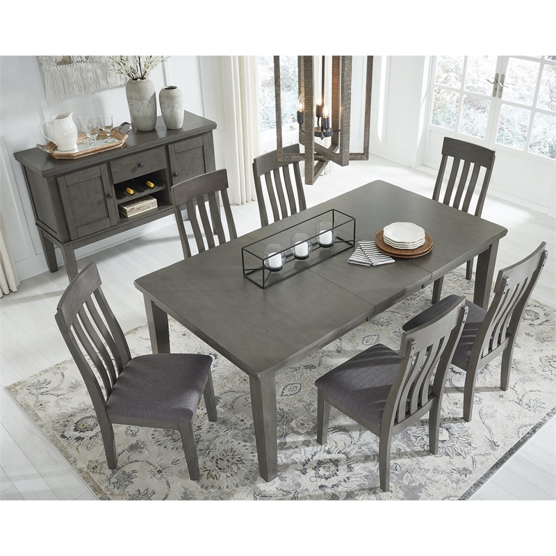 Maklaine Set of 8 Gray Wood Dining Extension Table & Server & Side Chairs
