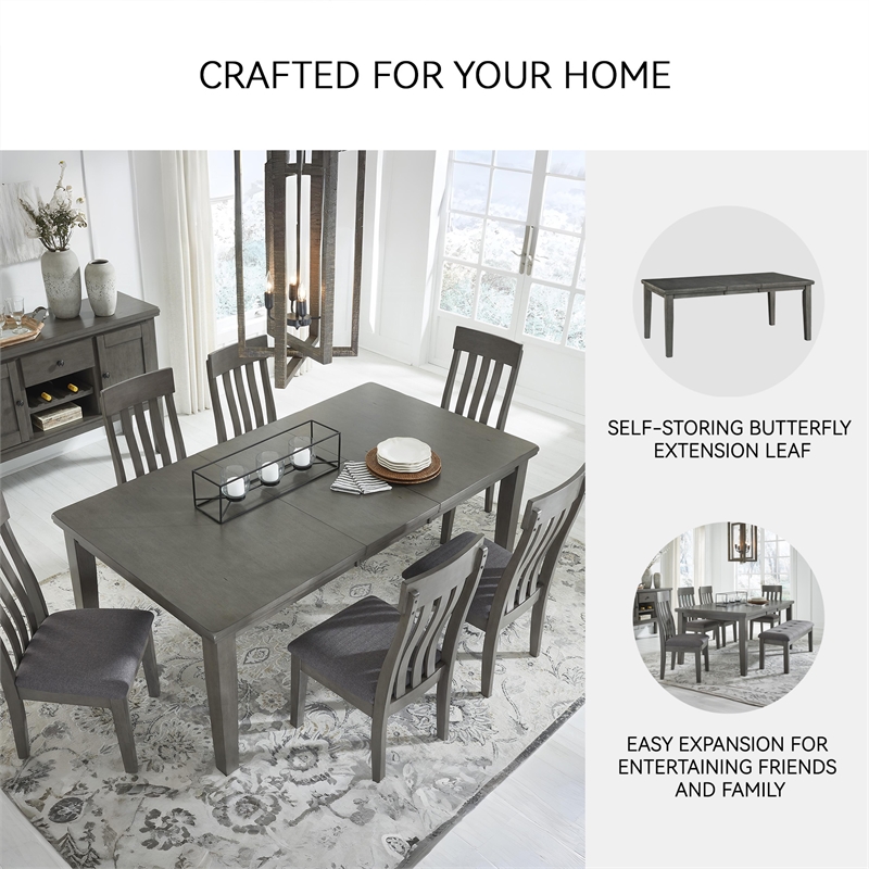 Maklaine Set of 8 Gray Wood Dining Extension Table & Server & Side Chairs