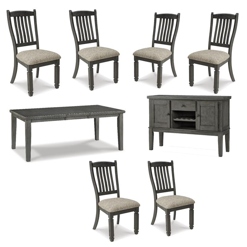 Maklaine Set of 8 Gray Wood Dining Extension Table & Server & Side Chairs