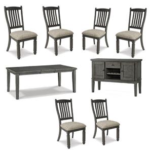 Maklaine Set of 8 Gray Wood Dining Extension Table & Server & Side Chairs