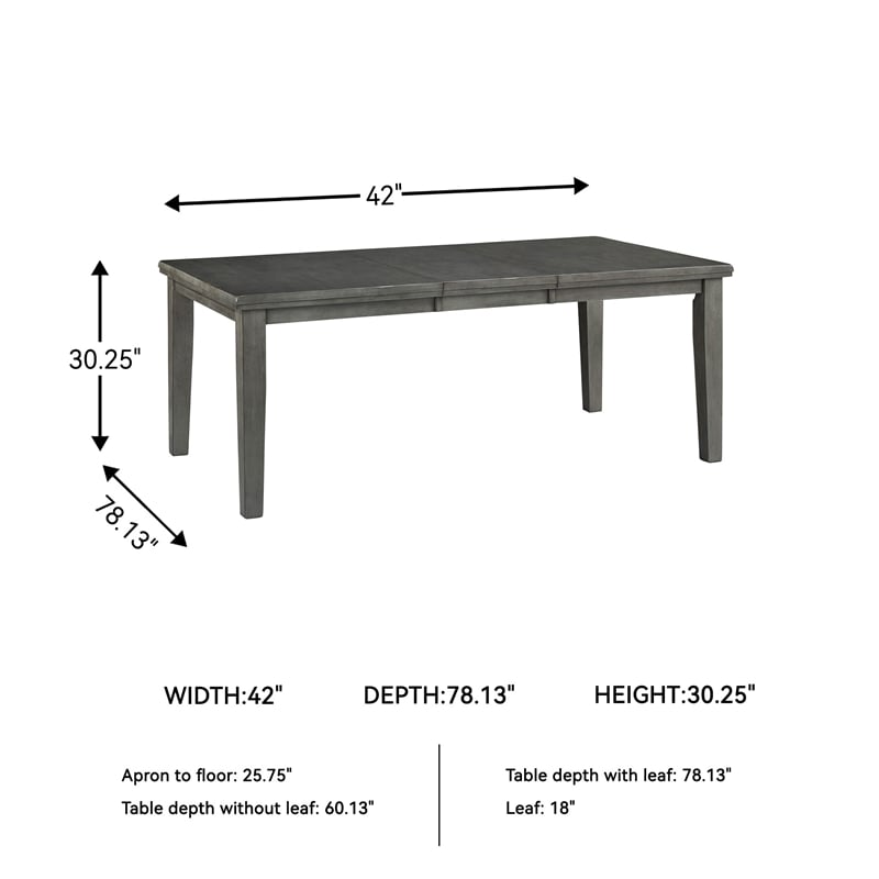 Maklaine Set of 6 Gray Wood Dining Extension Table & Server & Side Chairs
