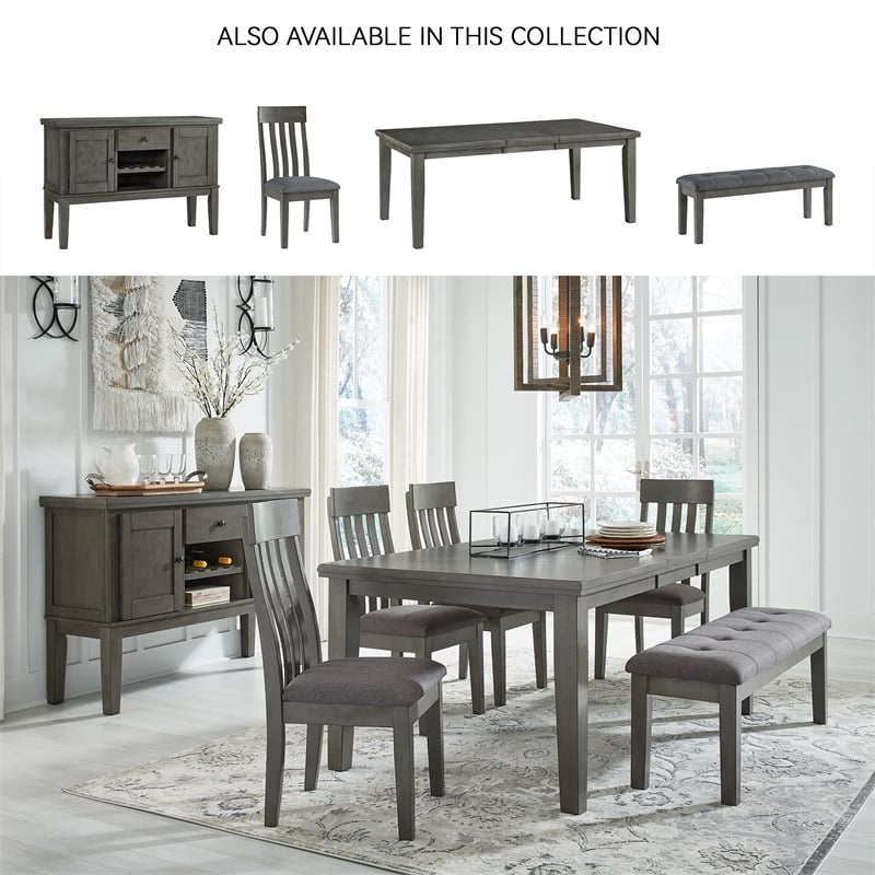 Maklaine Set of 6 Gray Wood Dining Extension Table & Server & Side Chairs