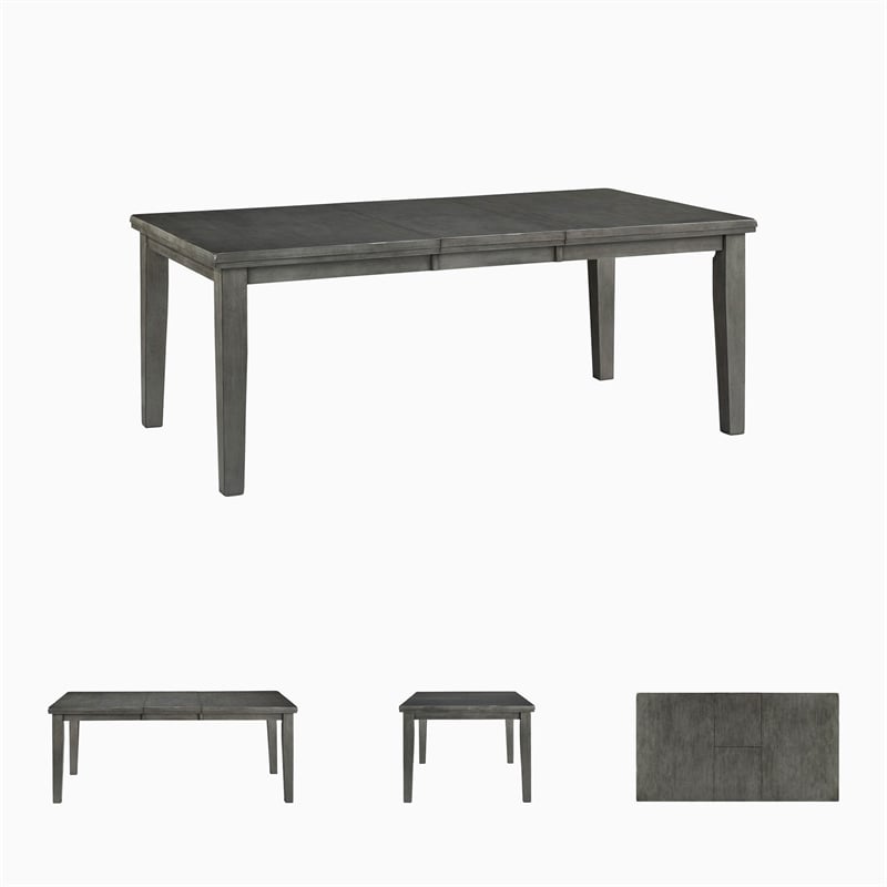 Maklaine Set of 6 Gray Wood Dining Extension Table & Server & Side Chairs