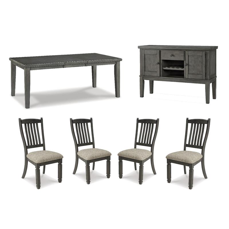 Maklaine Set of 6 Gray Wood Dining Extension Table & Server & Side Chairs