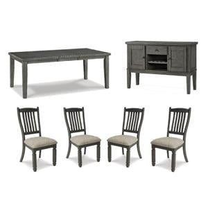 Maklaine Set of 6 Gray Wood Dining Extension Table & Server & Side Chairs