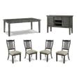 Maklaine Set of 6 Gray Wood Dining Extension Table & Server & Side Chairs
