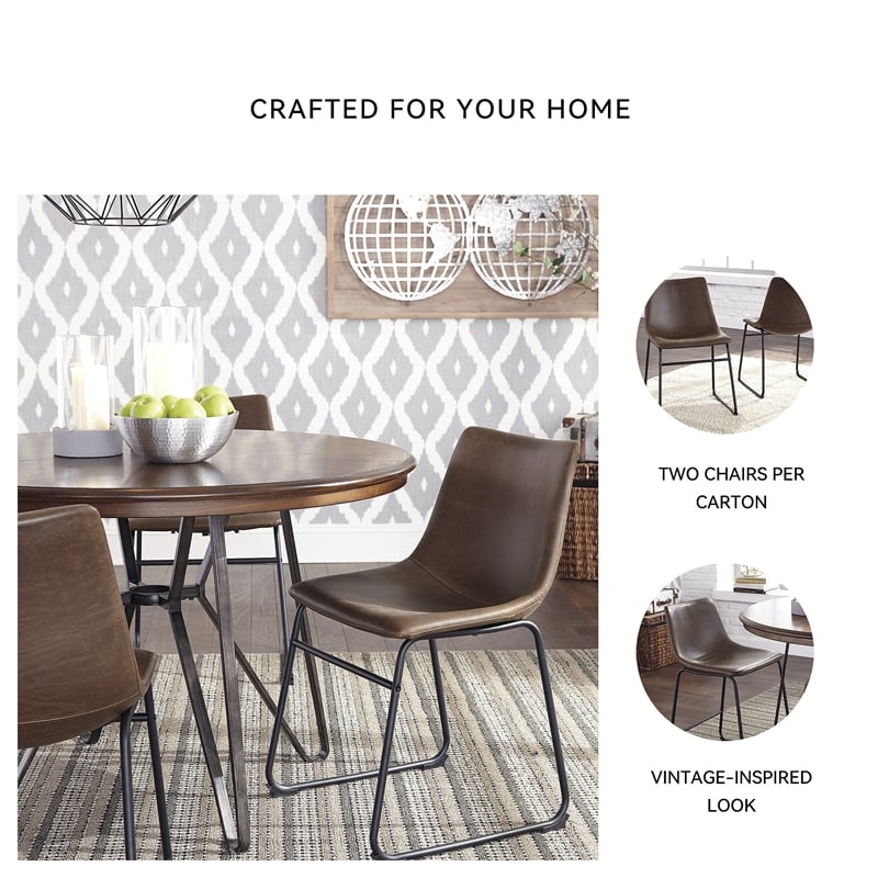 Maklaine Set of 5 Brown Counter Height Dining Table & Faux Leather Side Chairs