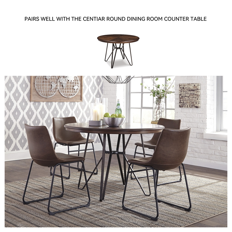 Maklaine Set of 3 Brown Counter Height Dining Table & Faux Leather Side Chairs