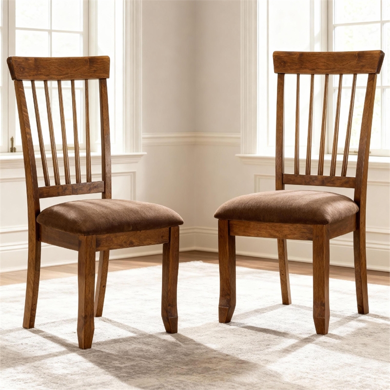 Maklaine Set of 7 Brown Dining Extension Table & Upholstered Side Chairs