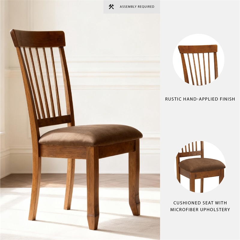 Maklaine Set of 7 Brown Dining Extension Table & Upholstered Side Chairs