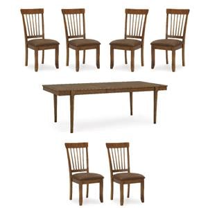 Maklaine Set of 7 Brown Dining Extension Table & Upholstered Side Chairs