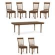 Maklaine Set of 7 Brown Dining Extension Table & Upholstered Side Chairs