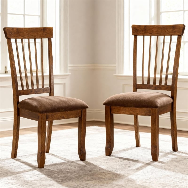 Maklaine Set of 5 Brown Dining Extension Table & Upholstered Side Chairs