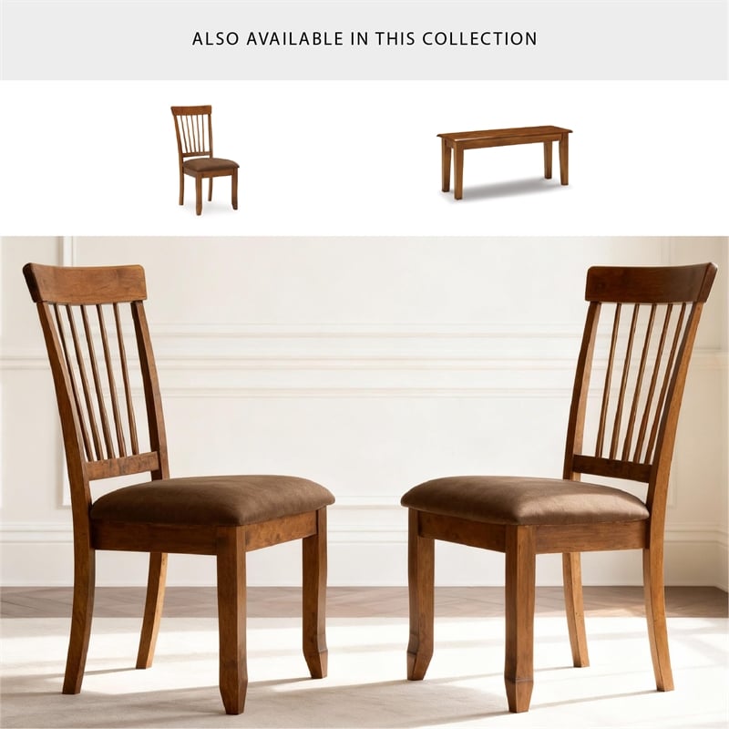 Maklaine Set of 5 Brown Dining Extension Table & Upholstered Side Chairs