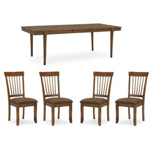 Maklaine Set of 5 Brown Dining Extension Table & Upholstered Side Chairs