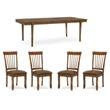 Maklaine Set of 5 Brown Dining Extension Table & Upholstered Side Chairs