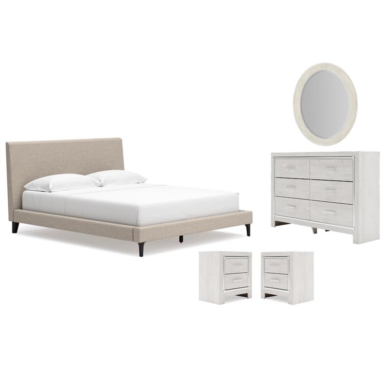 Maklaine Set of 5 Queen Bed with Roll Slats & Dresser & Mirror & Nightstands