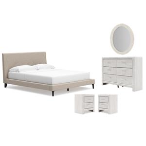 Maklaine Set of 5 Queen Bed with Roll Slats & Dresser & Mirror & Nightstands